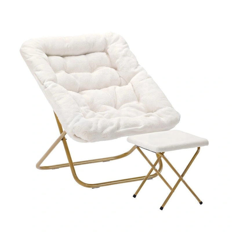 Fauteuil lune pliable extra large rembourré tissu doux matelassé cadre en acier