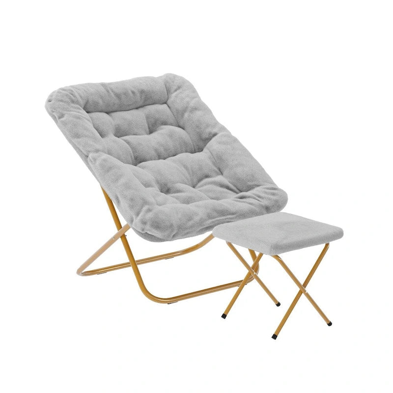 Fauteuil lune pliable extra large rembourré tissu doux matelassé cadre en acier