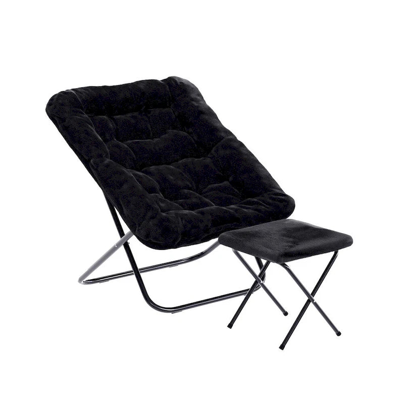 Fauteuil lune pliable extra large rembourré tissu doux matelassé cadre en acier