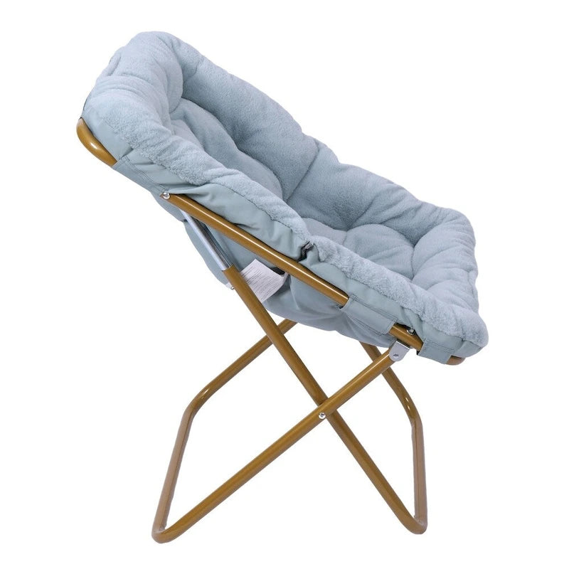 Fauteuil lune pliable extra large rembourré tissu doux matelassé cadre en acier