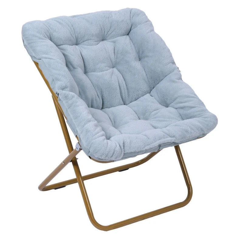 Fauteuil lune pliable extra large rembourré tissu doux matelassé cadre en acier