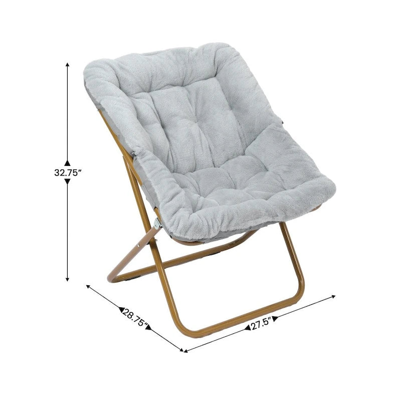 Fauteuil lune pliable extra large rembourré tissu doux matelassé cadre en acier