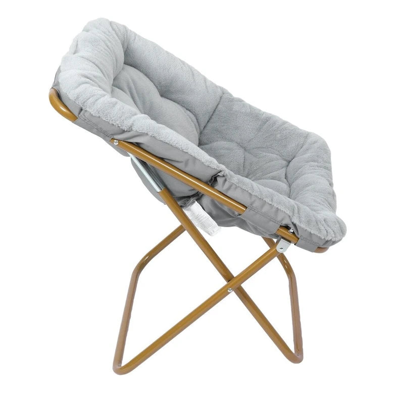 Fauteuil lune pliable extra large rembourré tissu doux matelassé cadre en acier