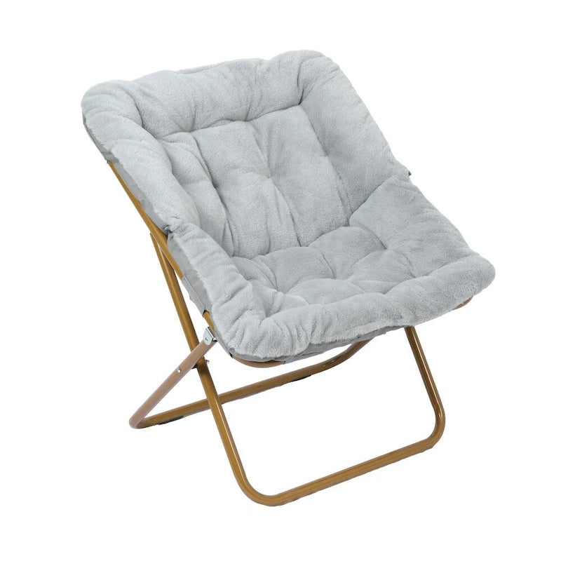 Fauteuil lune pliable extra large rembourré tissu doux matelassé cadre en acier