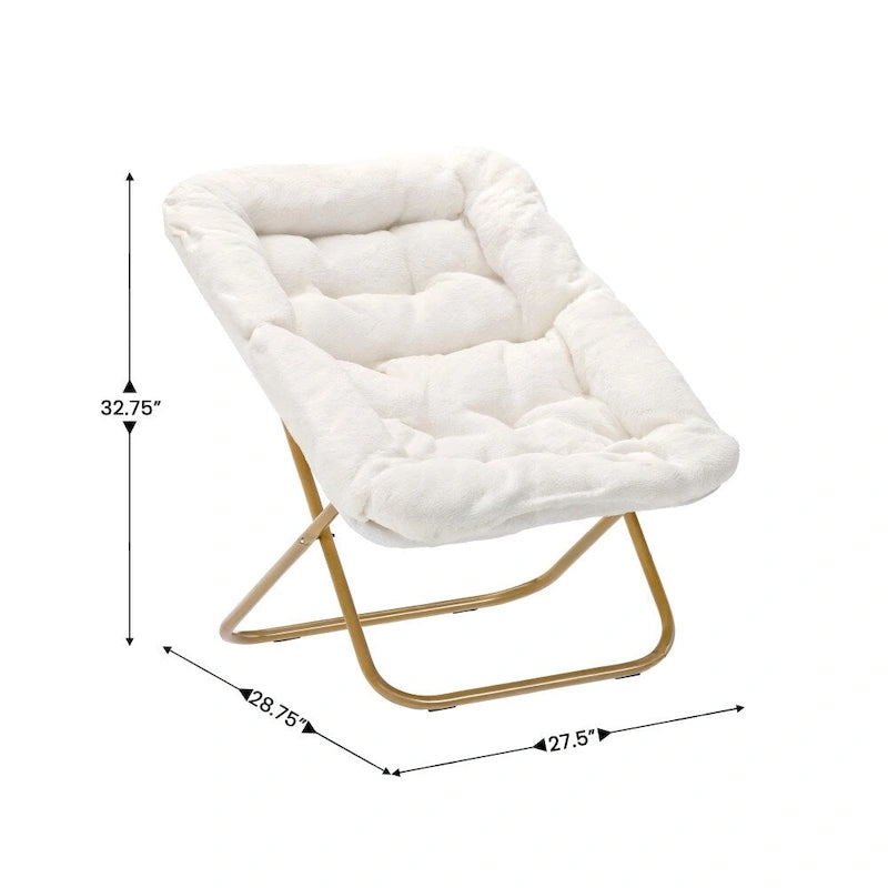 Fauteuil lune pliable extra large rembourré tissu doux matelassé cadre en acier