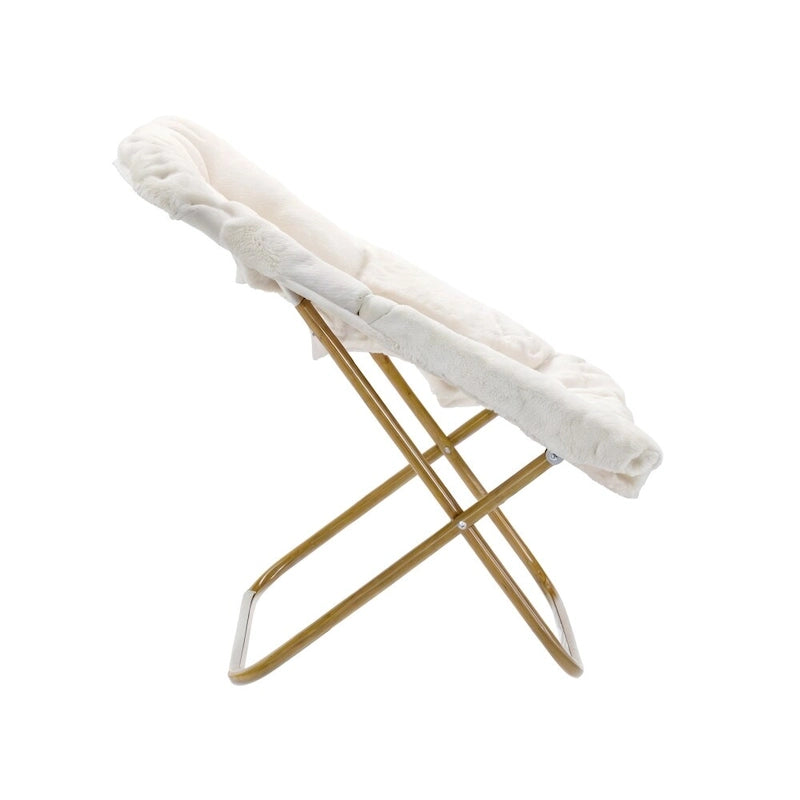 Fauteuil lune pliable extra large rembourré tissu doux matelassé cadre en acier