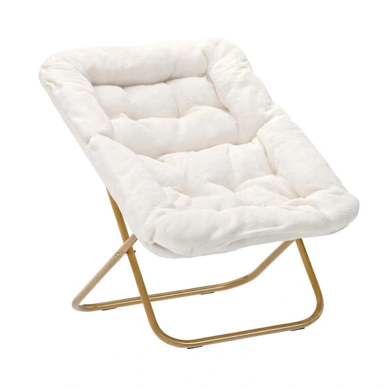 Fauteuil lune pliable extra large rembourré tissu doux matelassé cadre en acier