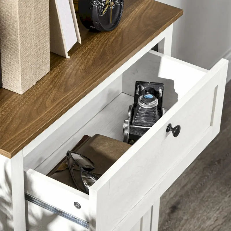 Armoire d'appoint blanche avec porte de grange, tiroir et double porte