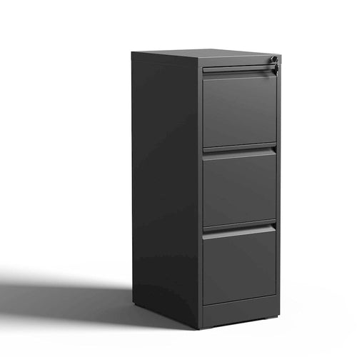 Classeur vertical en acier à 3 tiroirs avec serrure, blanc et noir