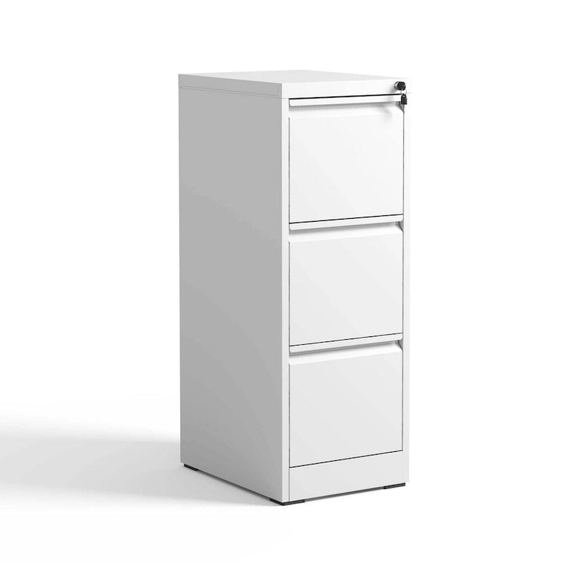 Classeur vertical en acier à 3 tiroirs avec serrure, blanc et noir