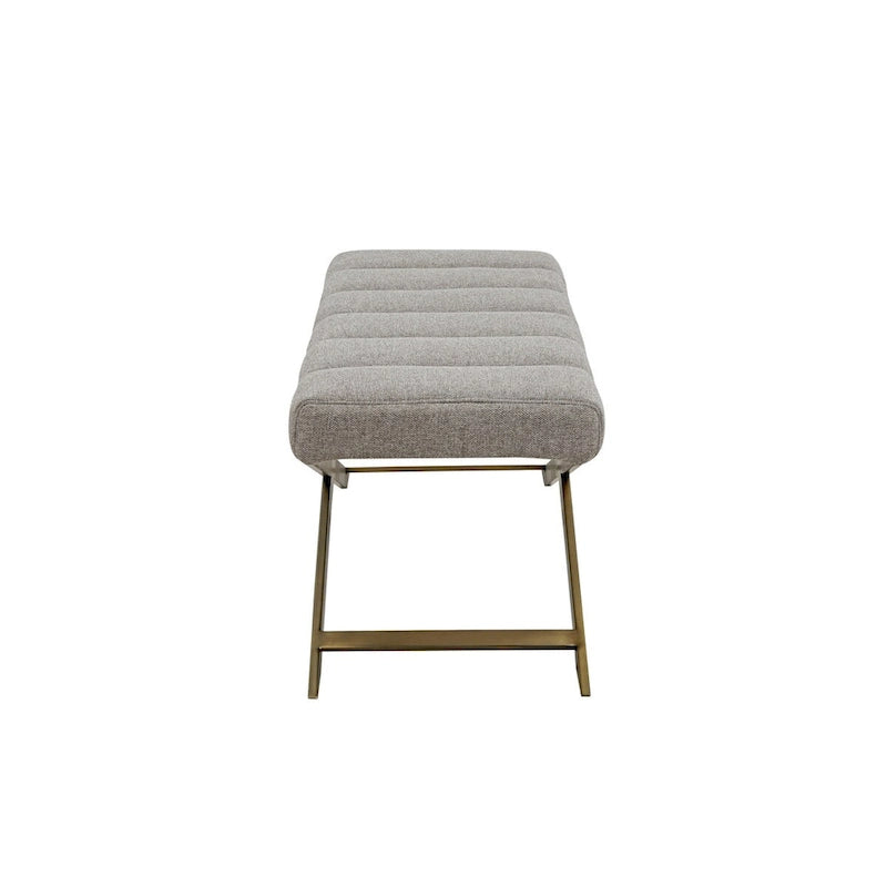 Banquette de salle à manger capitonnée en polyester gris avec pieds en X en laiton antique