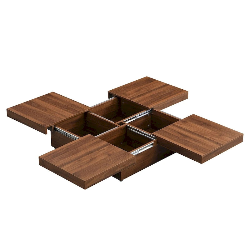 Table basse carrée à plateau coulissant Rangement dissimulé Noyer MDF blanc