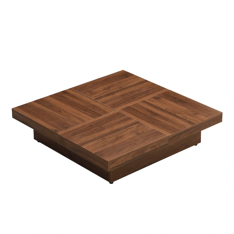 Table basse carrée à plateau coulissant Rangement dissimulé Noyer MDF blanc