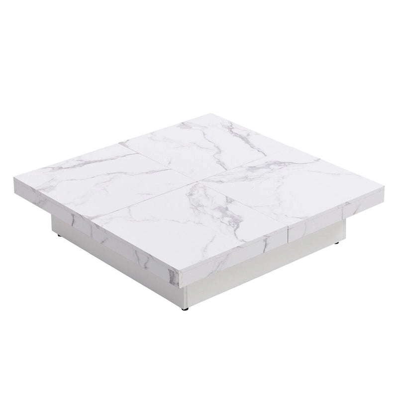 Table basse carrée à plateau coulissant Rangement dissimulé Noyer MDF blanc