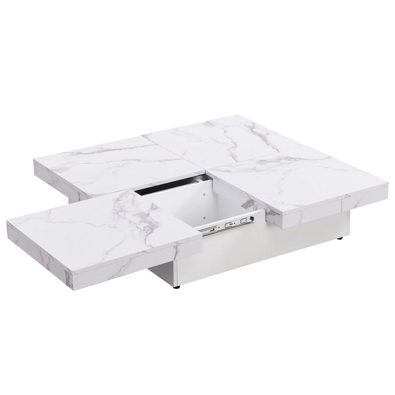 Table basse carrée à plateau coulissant Rangement dissimulé Noyer MDF blanc