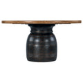 Table à manger ronde sur pied en placage de hickory rustique, base noire carbonisée, marron