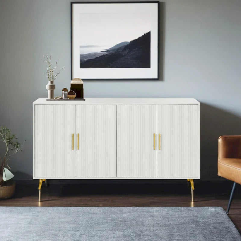 Buffet vintage sarcelle avec pieds et portes dorés
