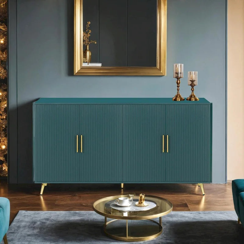 Buffet vintage sarcelle avec pieds et portes dorés