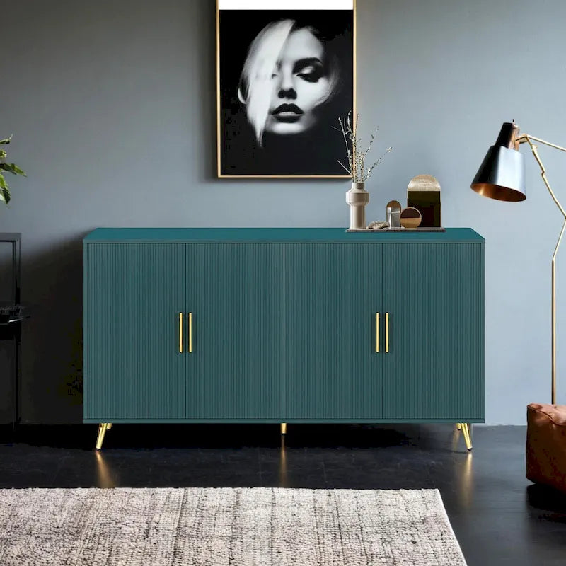 Buffet vintage sarcelle avec pieds et portes dorés