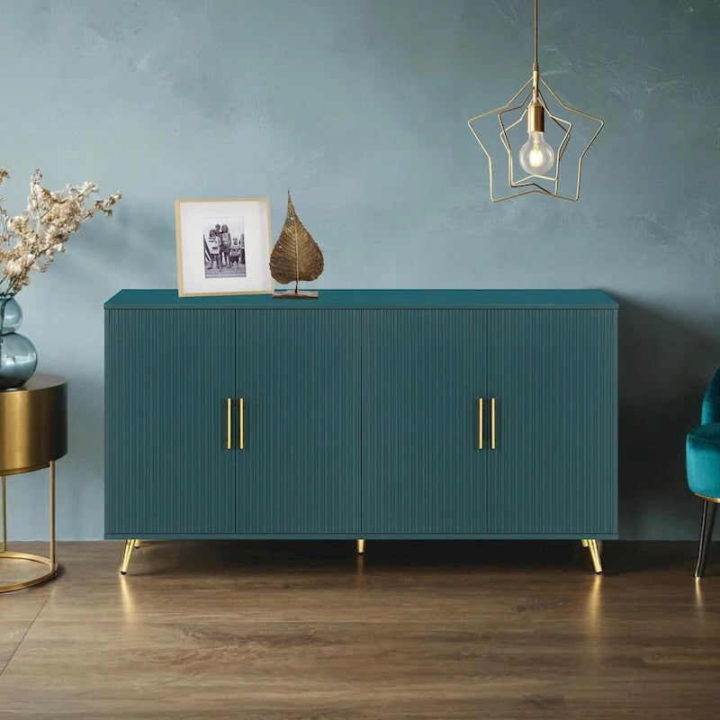 Buffet vintage sarcelle avec pieds et portes dorés