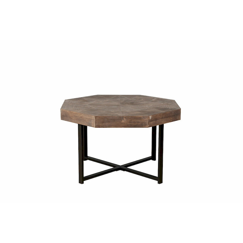 Table Basse Octogonale Vintage en Bois Massif avec Piètement Métallique