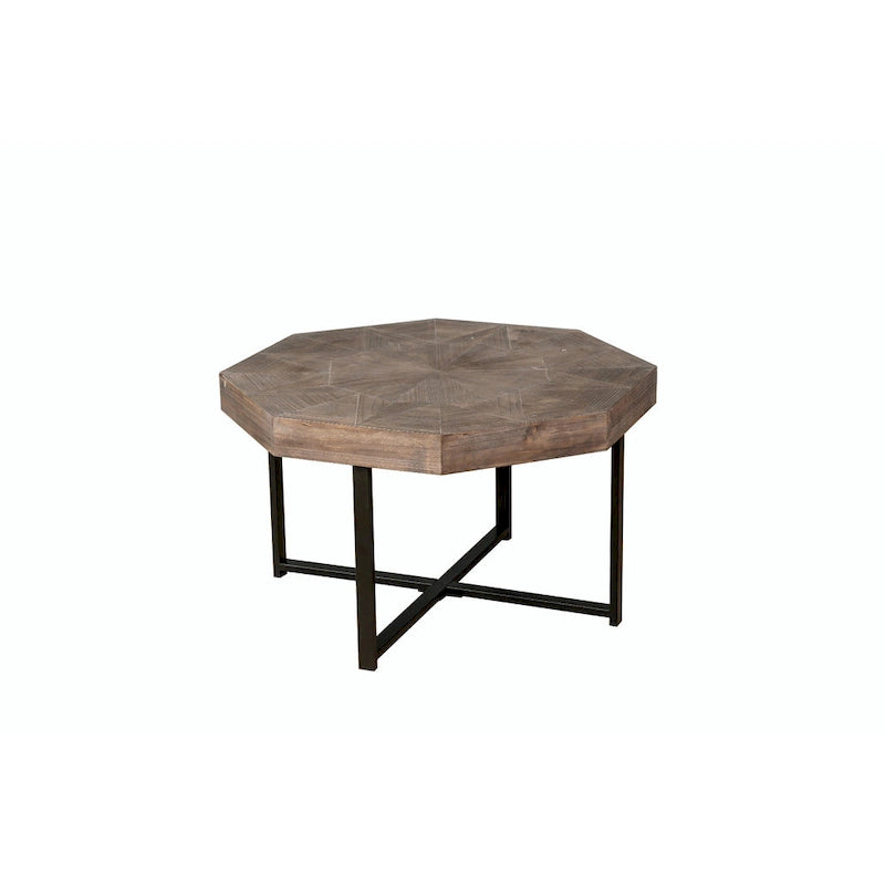 Table Basse Octogonale Vintage en Bois Massif avec Piètement Métallique