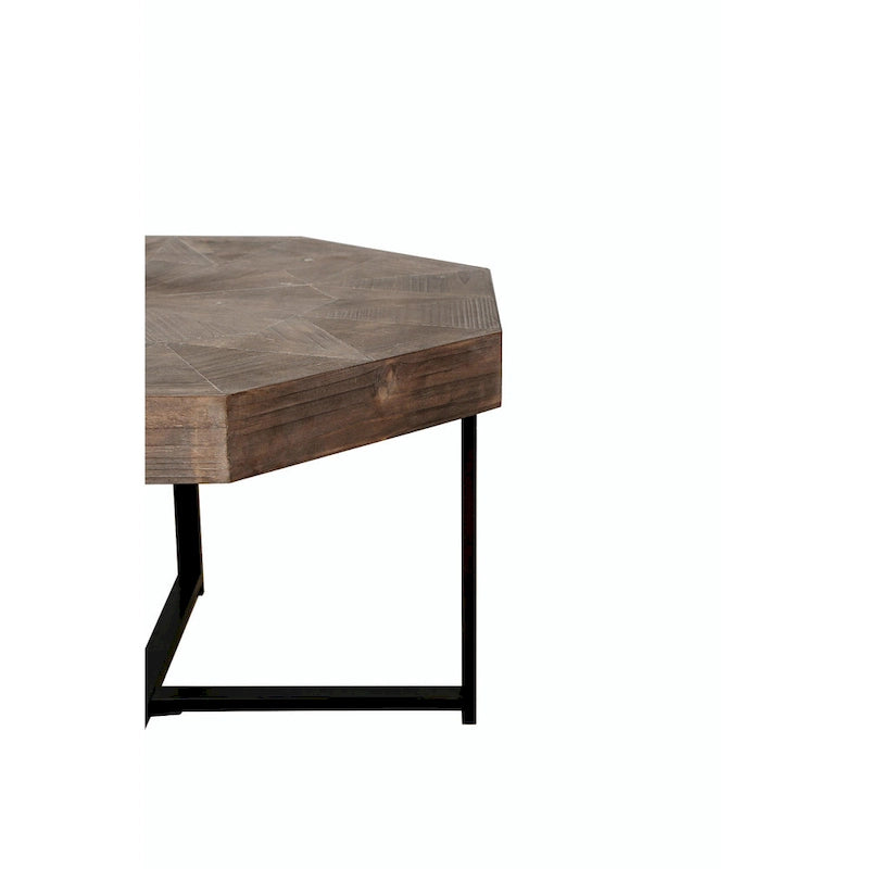 Table Basse Octogonale Vintage en Bois Massif avec Piètement Métallique