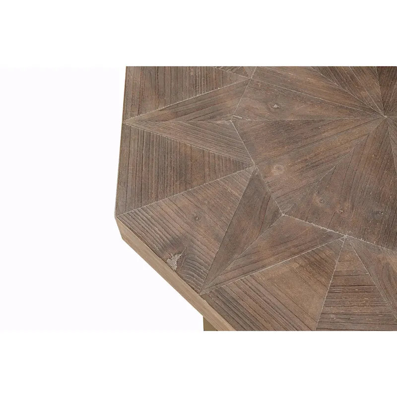 Table Basse Octogonale Vintage en Bois Massif avec Piètement Métallique