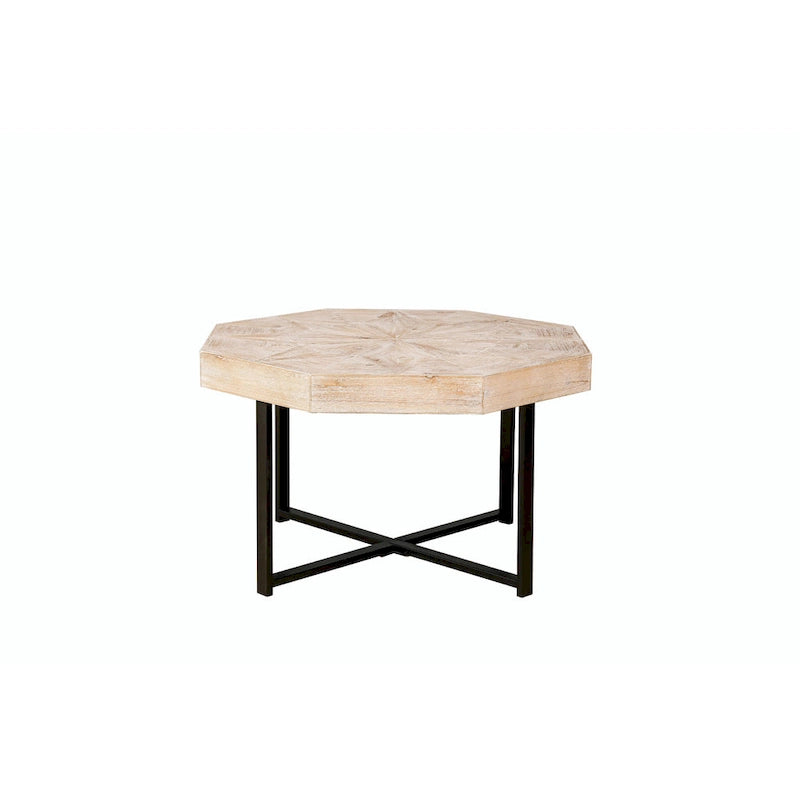 Table Basse Octogonale Vintage en Bois Massif avec Piètement Métallique
