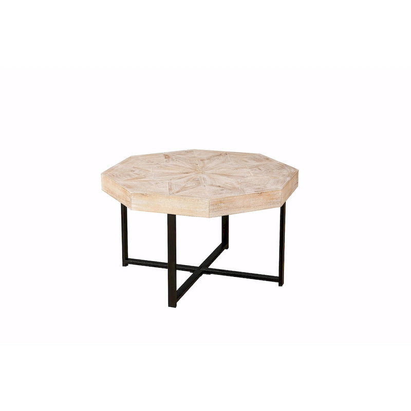 Table Basse Octogonale Vintage en Bois Massif avec Piètement Métallique
