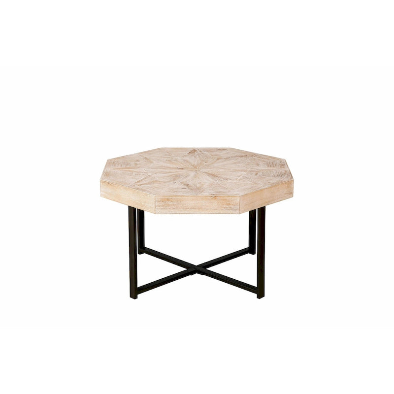 Table Basse Octogonale Vintage en Bois Massif avec Piètement Métallique