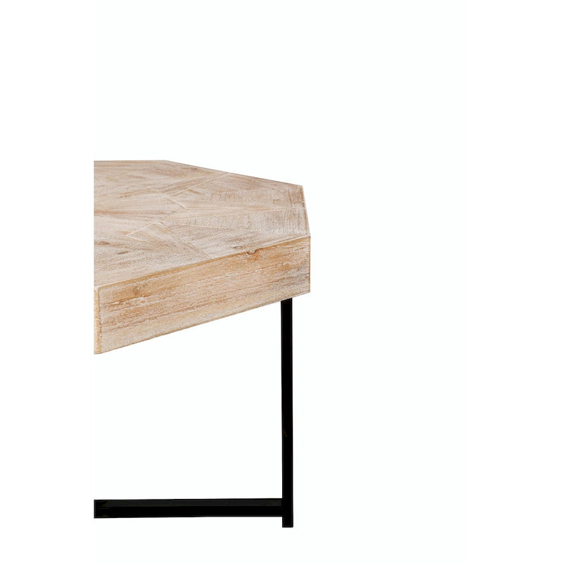 Table Basse Octogonale Vintage en Bois Massif avec Piètement Métallique