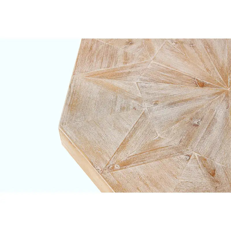 Table Basse Octogonale Vintage en Bois Massif avec Piètement Métallique