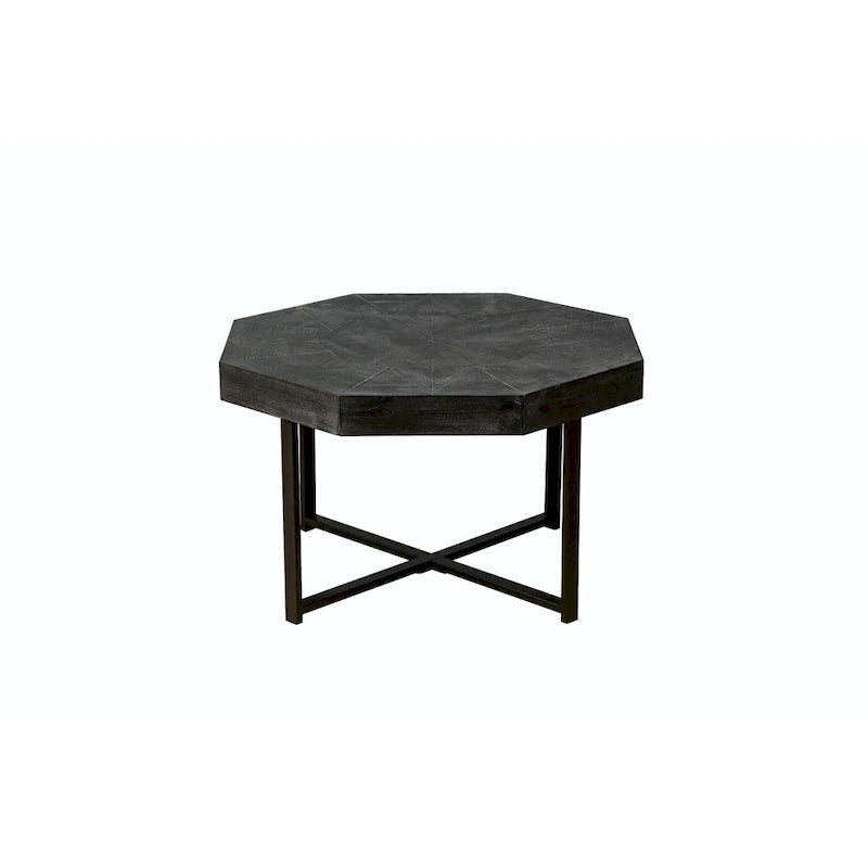 Table Basse Octogonale Vintage en Bois Massif avec Piètement Métallique