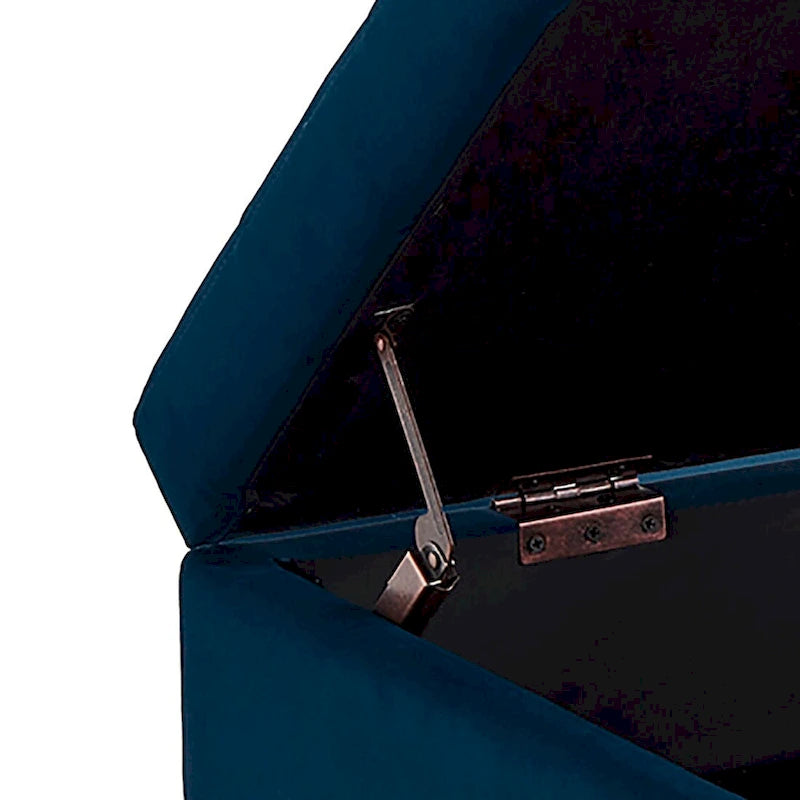 Banc de rangement en velours touffeté avec assise relevable et base en métal