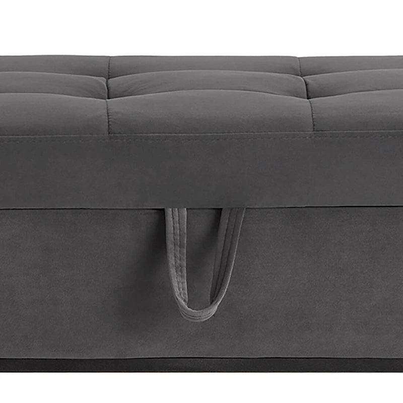 Banc de rangement en velours touffeté avec assise relevable et base en métal