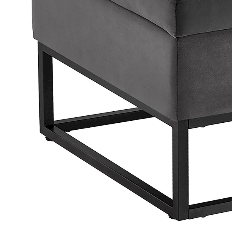 Banc de rangement en velours touffeté avec assise relevable et base en métal