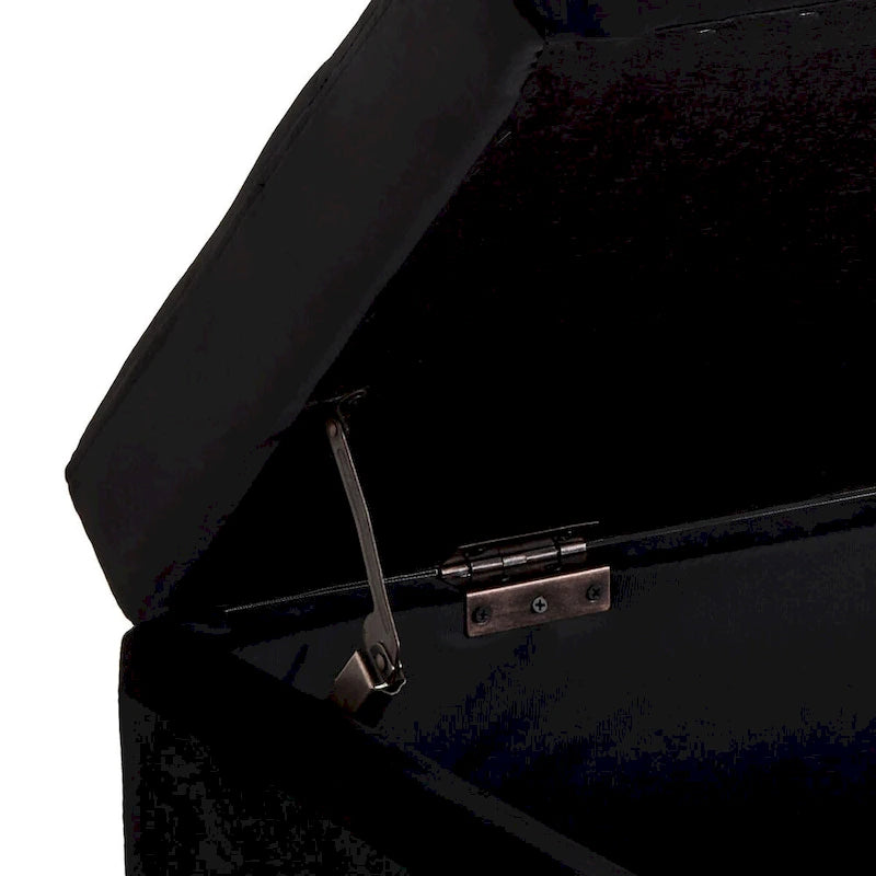 Banc de rangement en velours touffeté avec assise relevable et base en métal