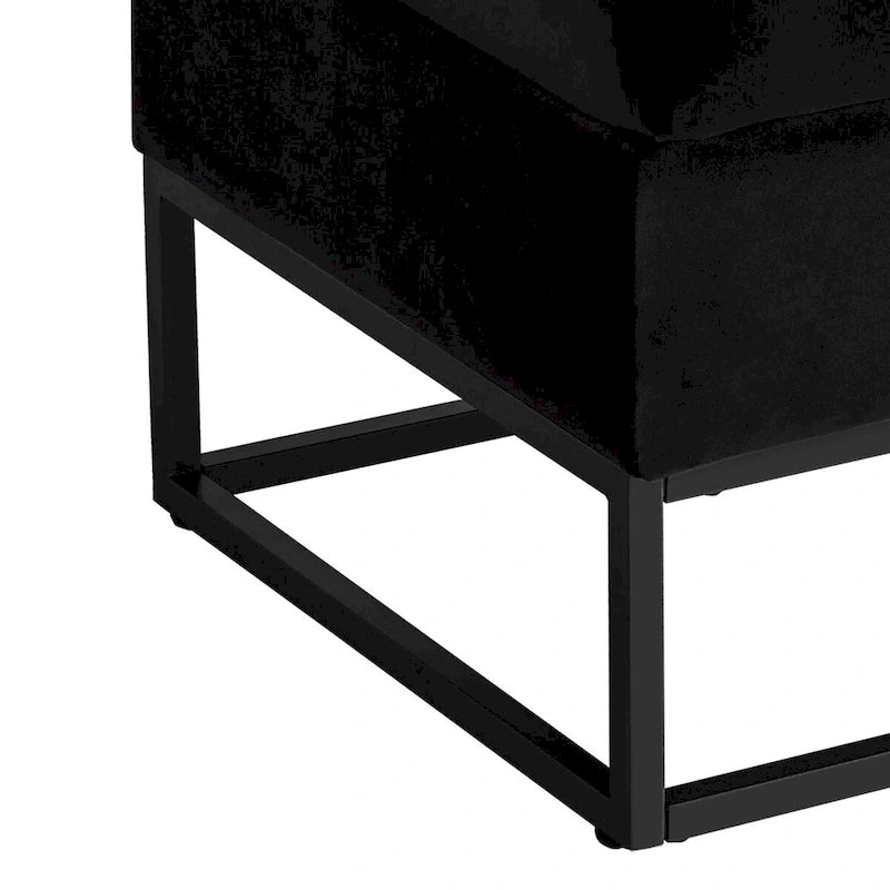 Banc de rangement en velours touffeté avec assise relevable et base en métal