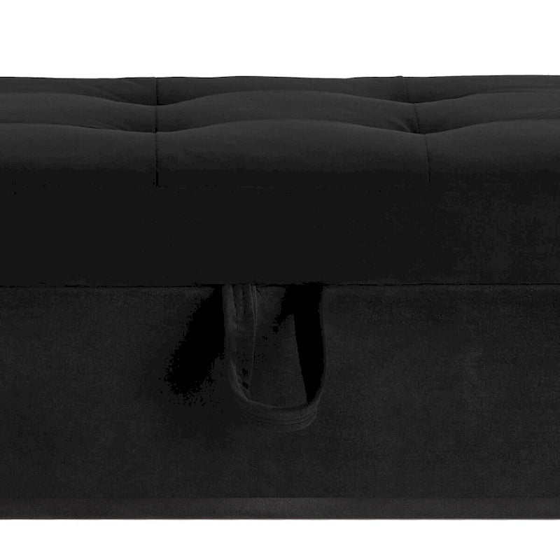 Banc de rangement en velours touffeté avec assise relevable et base en métal