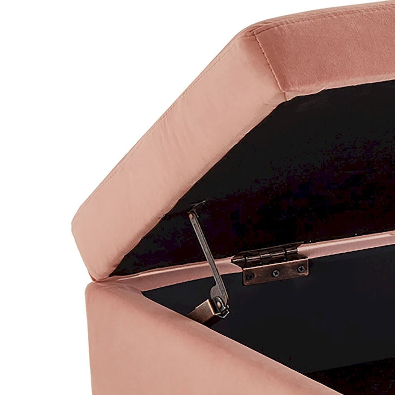 Banc de rangement en velours touffeté avec assise relevable et base en métal