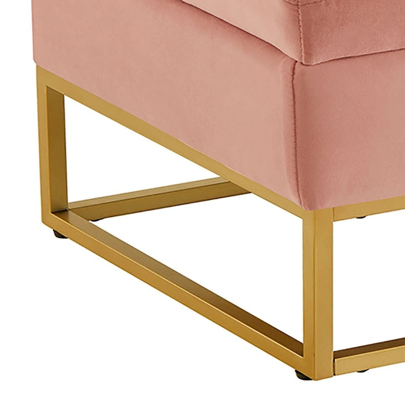 Banc de rangement en velours touffeté avec assise relevable et base en métal