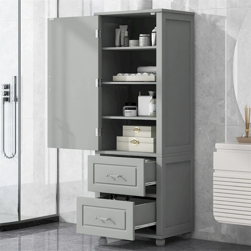 Meuble de Rangement Haut Autonome pour Salle de Bain avec Tiroirs et Étagères Réglables, Gris et Noir