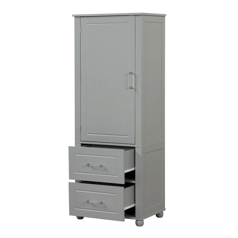 Meuble de Rangement Haut Autonome pour Salle de Bain avec Tiroirs et Étagères Réglables, Gris et Noir