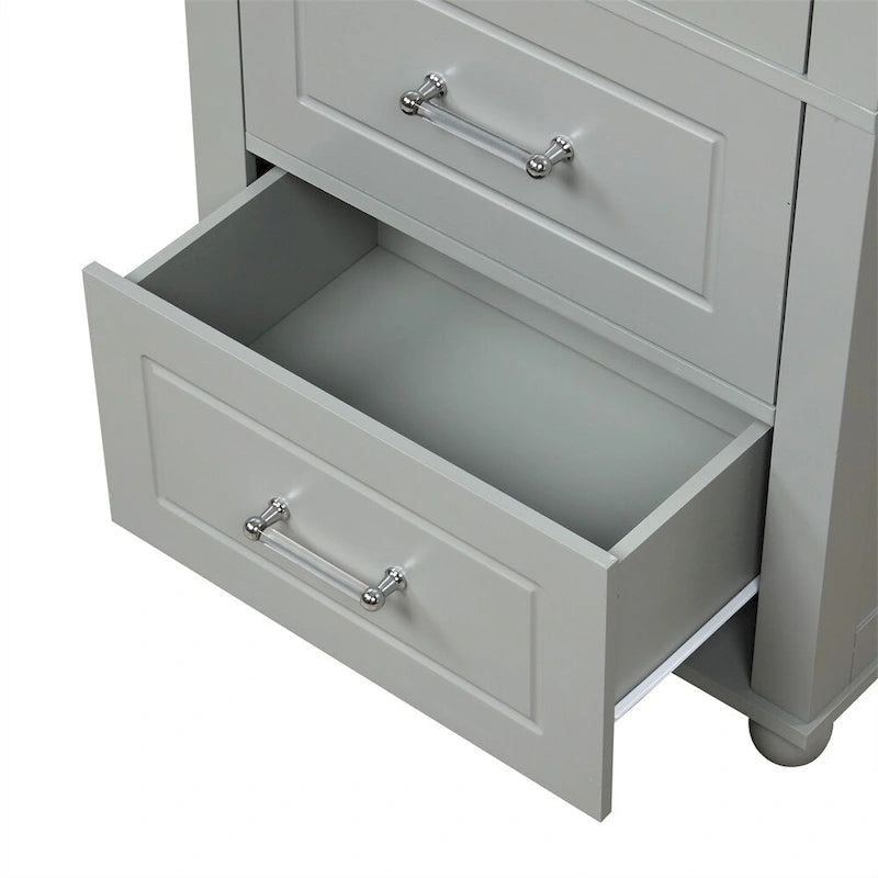 Meuble de Rangement Haut Autonome pour Salle de Bain avec Tiroirs et Étagères Réglables, Gris et Noir
