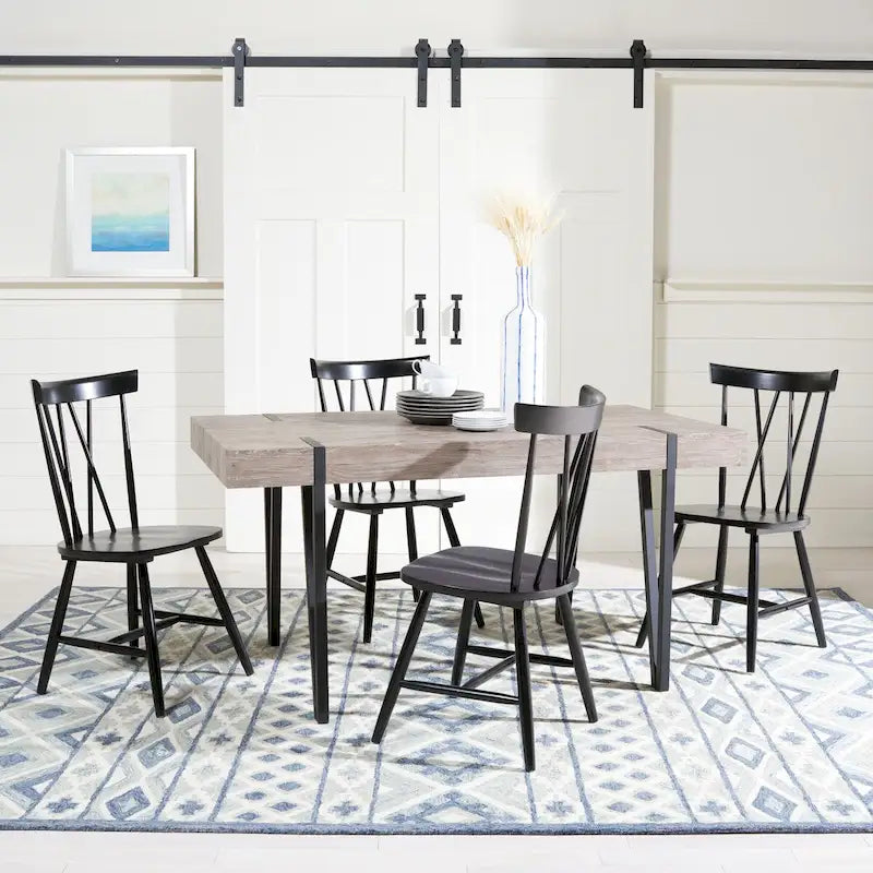 Table à manger avec plateau en bois rustique du milieu du siècle, pieds en épingle en fer noir, chêne gris