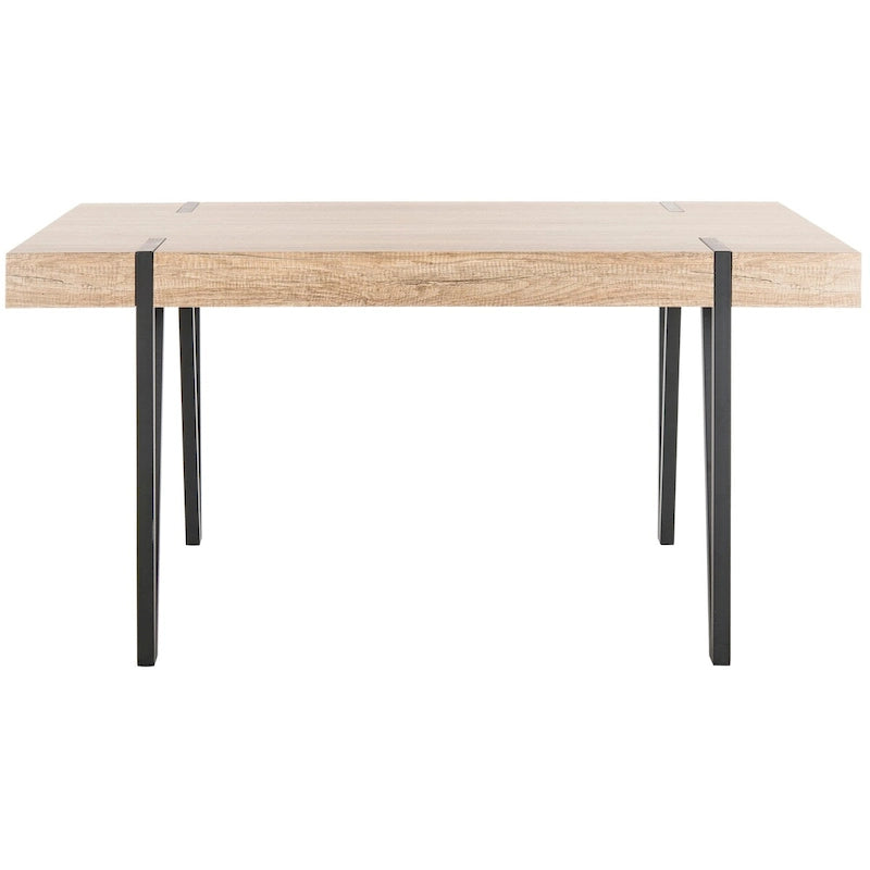 Table à manger avec plateau en bois rustique du milieu du siècle, pieds en épingle en fer noir, chêne gris