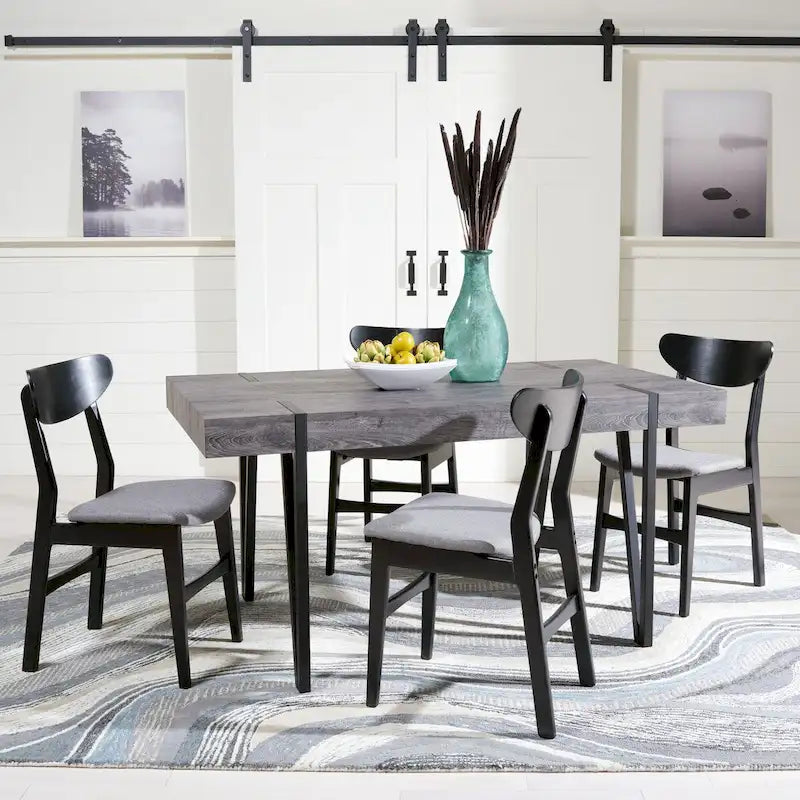 Table à manger avec plateau en bois rustique du milieu du siècle, pieds en épingle en fer noir, chêne gris
