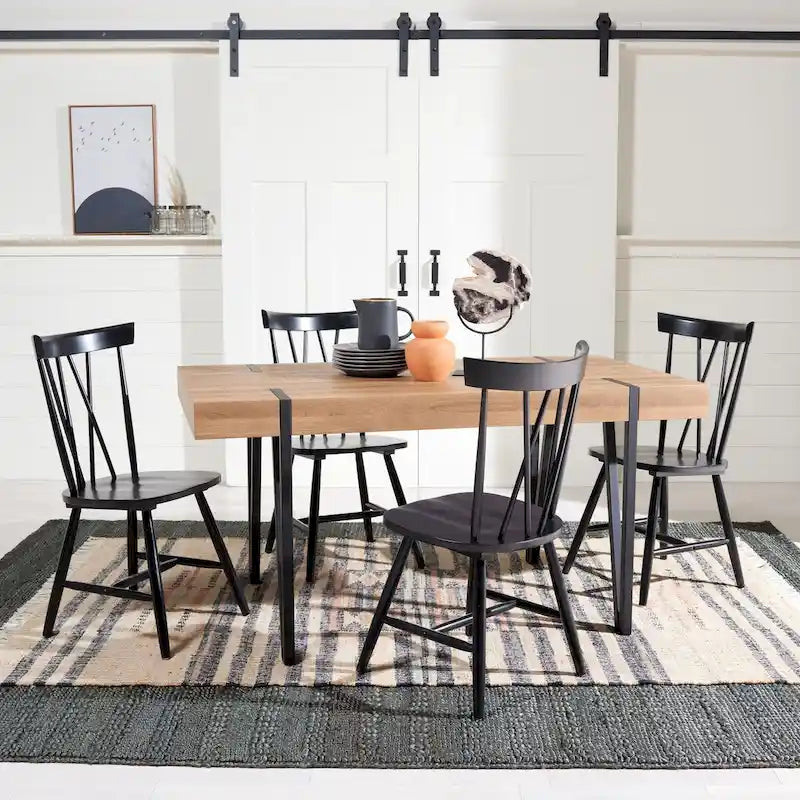 Table à manger avec plateau en bois rustique du milieu du siècle, pieds en épingle en fer noir, chêne gris