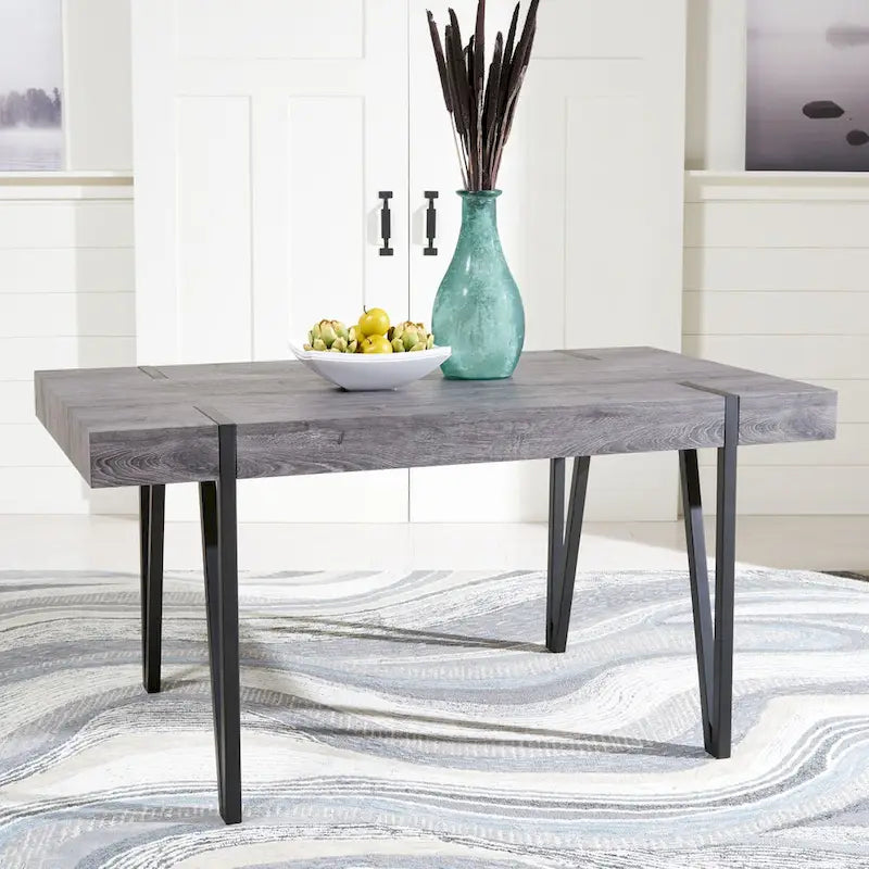Table à manger avec plateau en bois rustique du milieu du siècle, pieds en épingle en fer noir, chêne gris